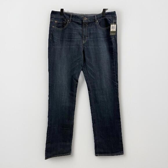 NWT Eddie Bauer Dark Wash Straight Leg Jeans Women's Size 12R Mid-Rise 35x31‎ - Picture 1 of 9